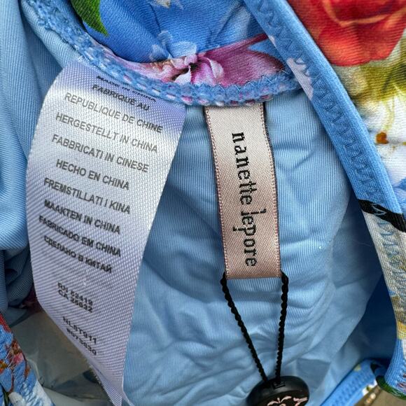 Nanette Lepore Swimsuit One Piece Floral Ruffle Blue Medium NWT Beach Vacation - Picture 9 of 9